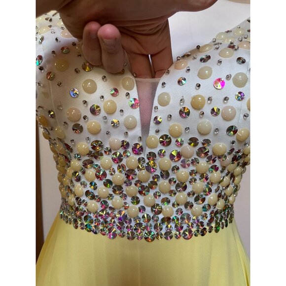 Repro 50s Embellished Corset Chiffon Maxi Fit + Flare Dress Formal Gown Small - Picture 7 of 11